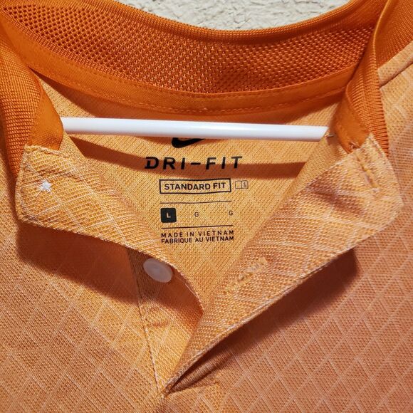 Nike Dri-Fit Mens Size L Orange Standard Fit Short Sleeve Golf Polo Shirt - Picture 2 of 8